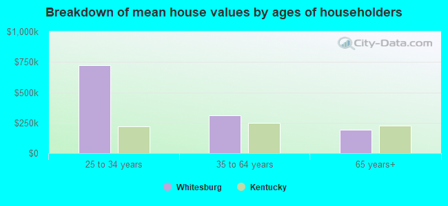 Breakdown of mean house values by ages of householders