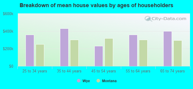 Breakdown of mean house values by ages of householders