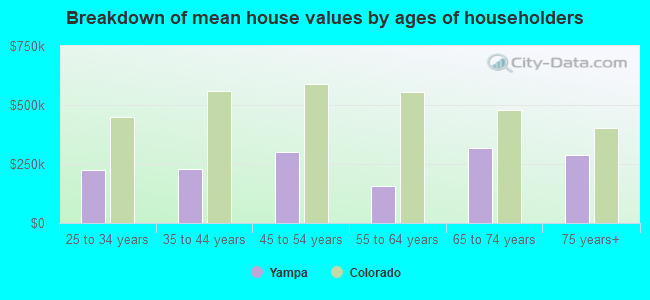 Breakdown of mean house values by ages of householders