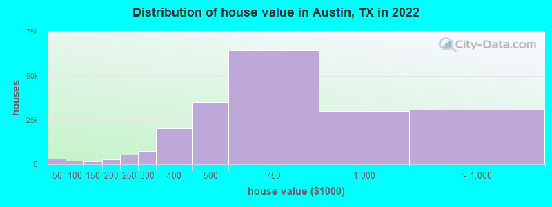 Distribution of house value in Austin, TX in 2021