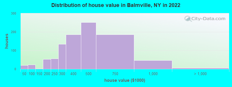 Distribution of house value in Balmville, NY in 2021