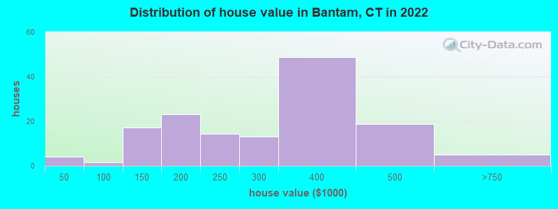 Distribution of house value in Bantam, CT in 2022