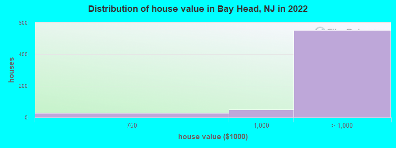 Distribution of house value in Bay Head, NJ in 2022