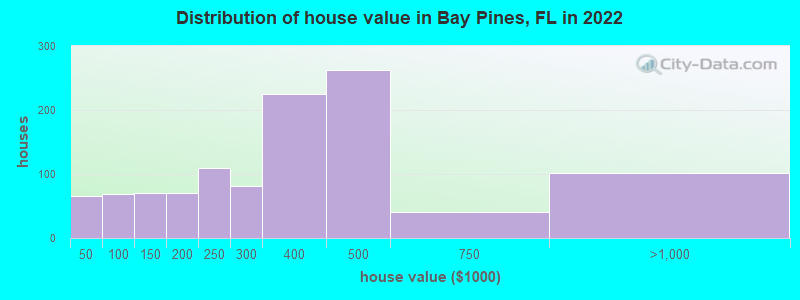Distribution of house value in Bay Pines, FL in 2022