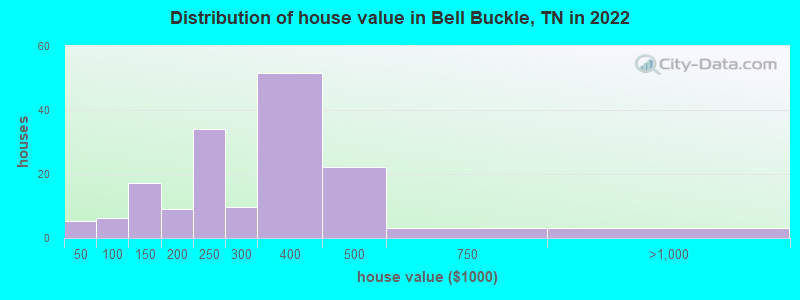 Distribution of house value in Bell Buckle, TN in 2022