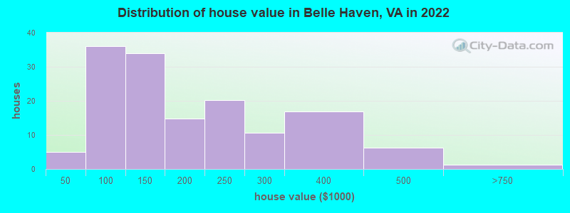 Distribution of house value in Belle Haven, VA in 2022