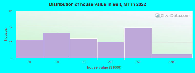 Distribution of house value in Belt, MT in 2022