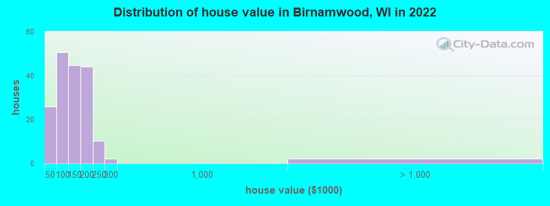 Distribution of house value in Birnamwood, WI in 2022