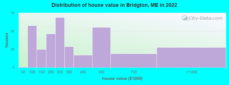 Distribution of house value in Bridgton, ME in 2019