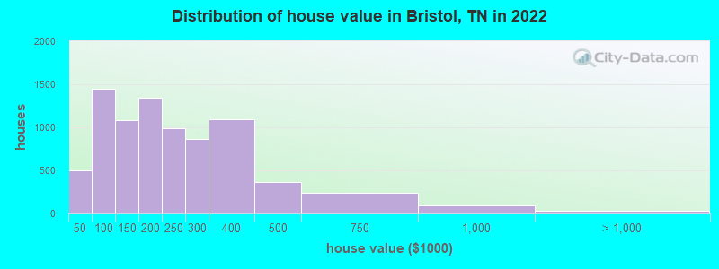 Distribution of house value in Bristol, TN in 2019