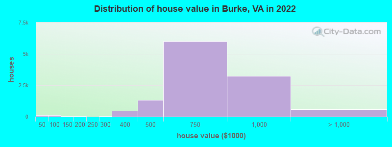 Distribution of house value in Burke, VA in 2022