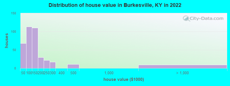 Distribution of house value in Burkesville, KY in 2022