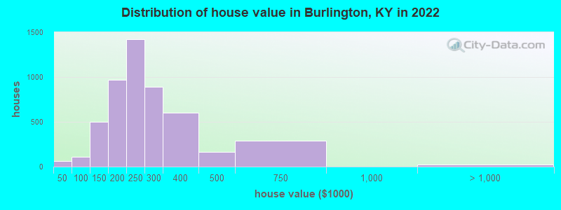 Distribution of house value in Burlington, KY in 2022