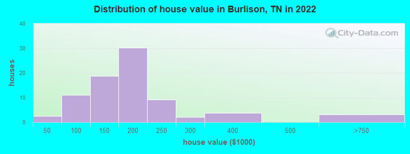Distribution of house value in Burlison, TN in 2022