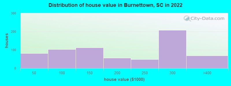 Distribution of house value in Burnettown, SC in 2022