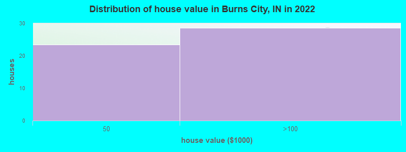 Distribution of house value in Burns City, IN in 2022