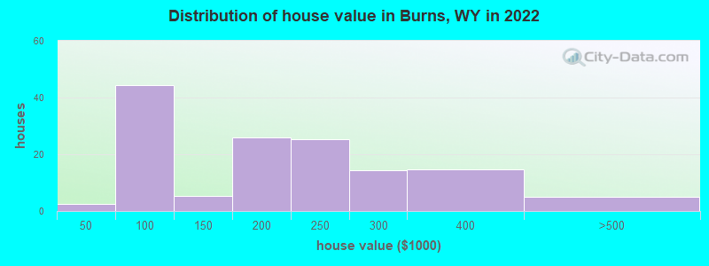 Distribution of house value in Burns, WY in 2019