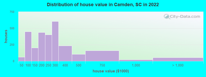 Distribution of house value in Camden, SC in 2022