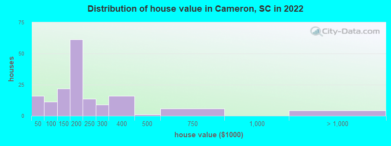 Distribution of house value in Cameron, SC in 2022