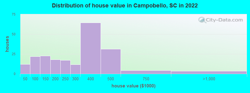 Distribution of house value in Campobello, SC in 2021