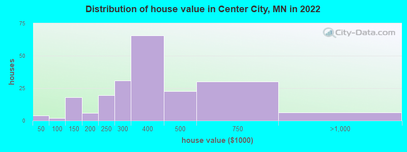 Distribution of house value in Center City, MN in 2022