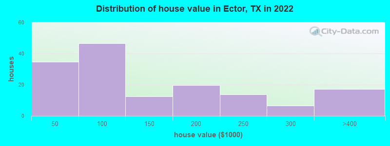 Distribution of house value in Ector, TX in 2022