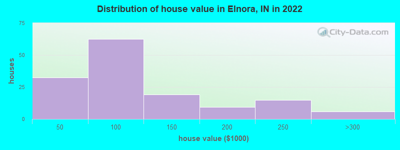 Distribution of house value in Elnora, IN in 2022