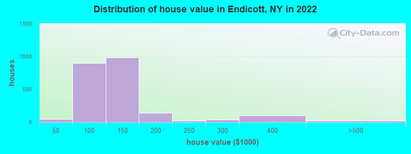 Distribution of house value in Endicott, NY in 2022