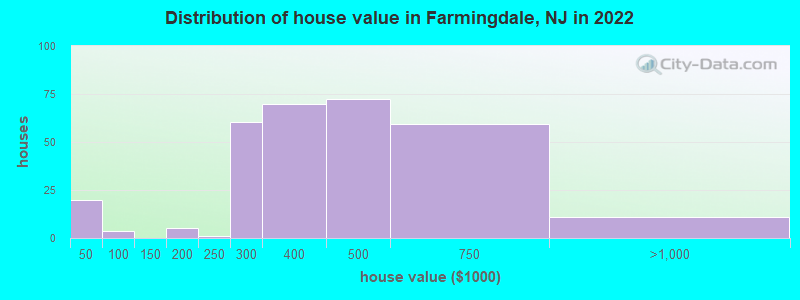 Distribution of house value in Farmingdale, NJ in 2022