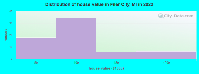Distribution of house value in Filer City, MI in 2022