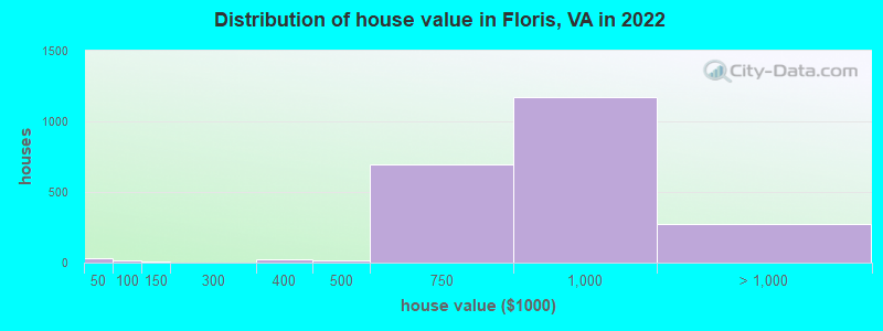 Distribution of house value in Floris, VA in 2019