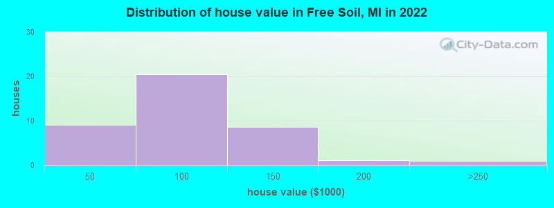 Distribution of house value in Free Soil, MI in 2022