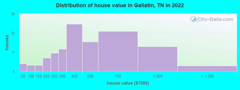 Distribution of house value in Gallatin, TN in 2021
