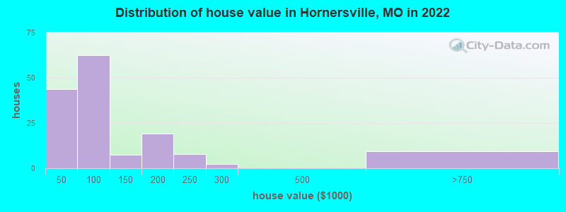 Distribution of house value in Hornersville, MO in 2022