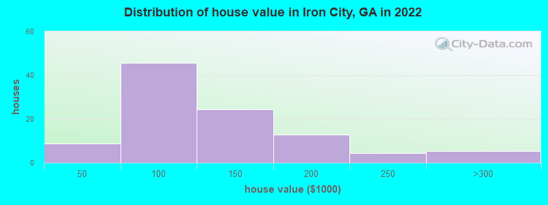 Distribution of house value in Iron City, GA in 2022