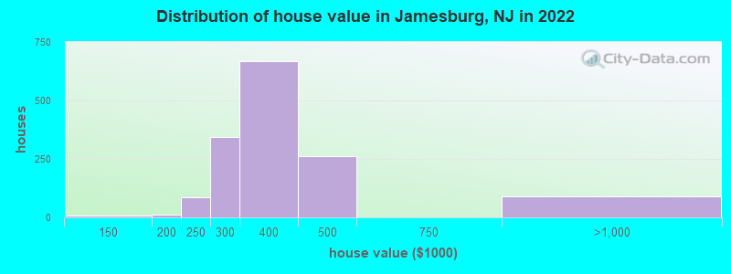 Distribution of house value in Jamesburg, NJ in 2022