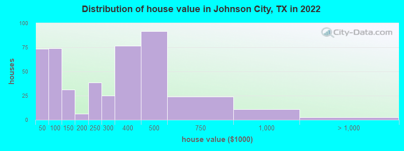 Distribution of house value in Johnson City, TX in 2019