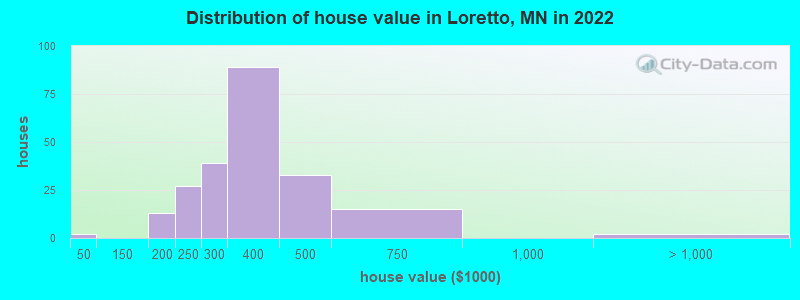 Distribution of house value in Loretto, MN in 2022