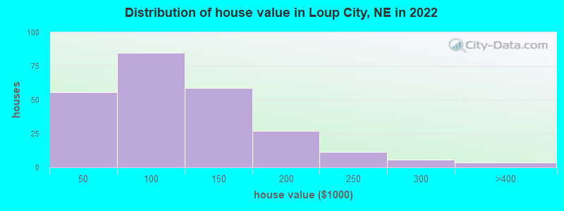 Distribution of house value in Loup City, NE in 2022