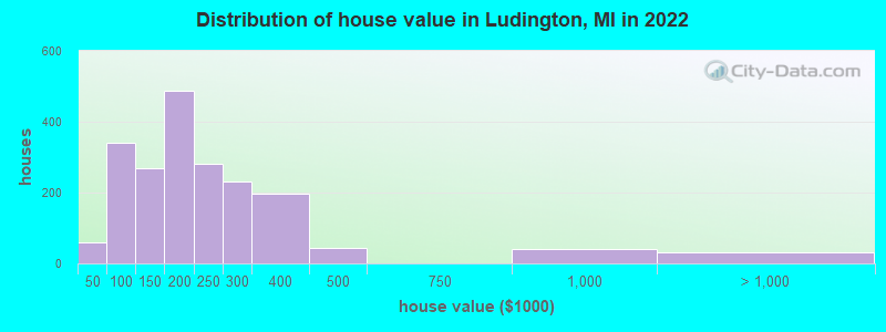 Distribution of house value in Ludington, MI in 2022