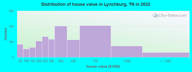 Distribution of house value in Lynchburg, TN in 2019