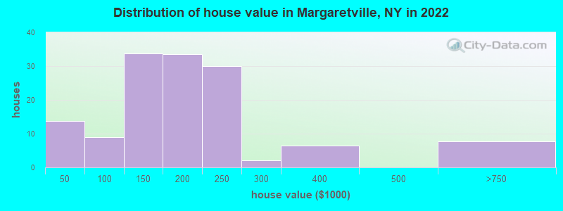 Distribution of house value in Margaretville, NY in 2022