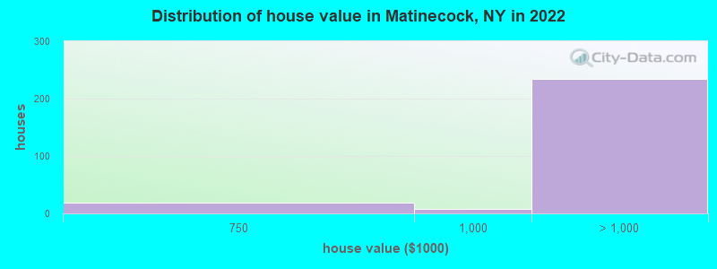 Distribution of house value in Matinecock, NY in 2022