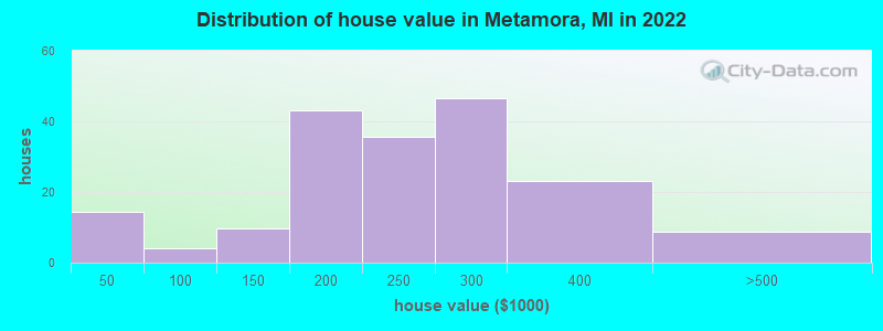 Distribution of house value in Metamora, MI in 2022