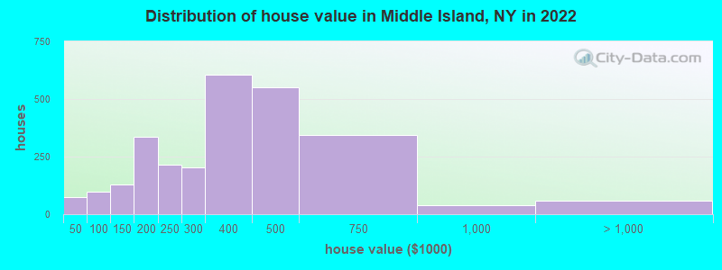 Distribution of house value in Middle Island, NY in 2019