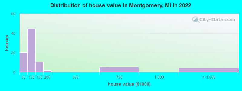 Distribution of house value in Montgomery, MI in 2022