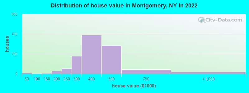 Distribution of house value in Montgomery, NY in 2019