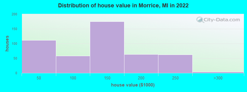 Distribution of house value in Morrice, MI in 2022