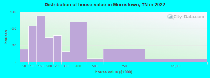 Distribution of house value in Morristown, TN in 2019