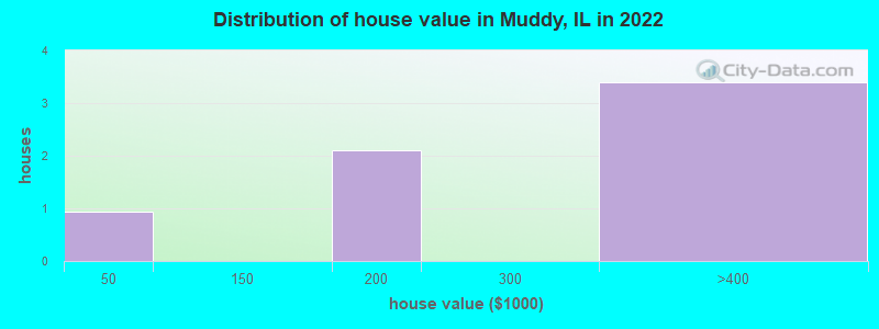 Distribution of house value in Muddy, IL in 2022
